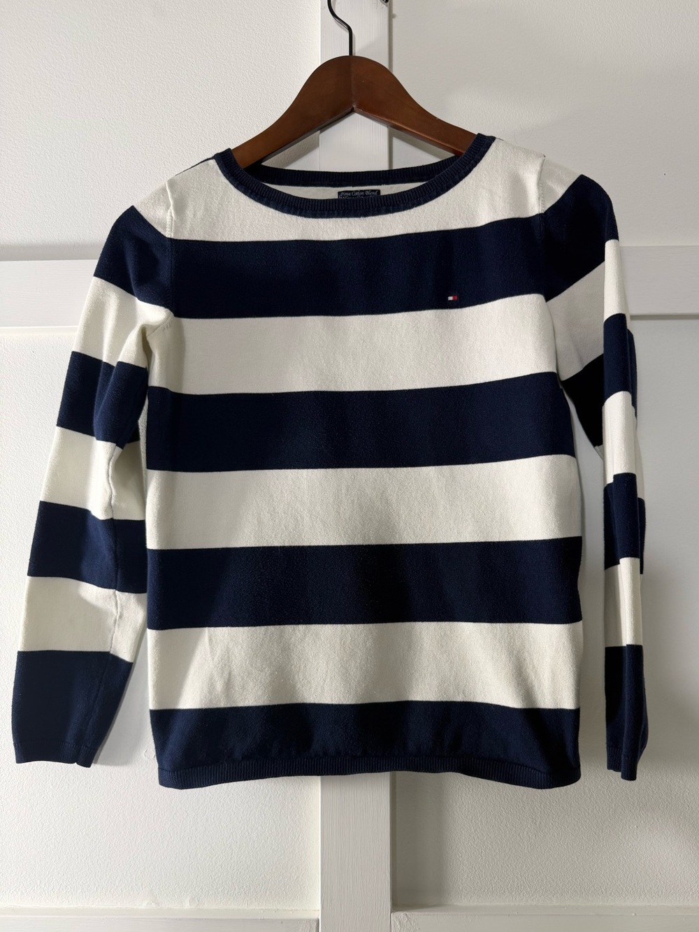 Tommy Hilfiger Pima Cotton Navy White Striped Crewneck Sweater